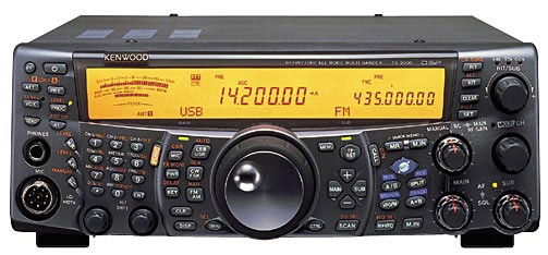 Kenwood TS-2000. The main frequency is reading 14.200 USB and the sub channel is reading 435.000 FM