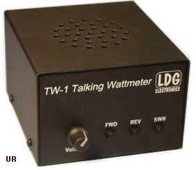 Front panel of LDG TW-1. There is a volume knob and three push buttons for forward, reverse and power.