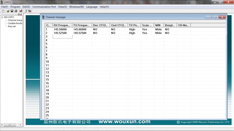 Screen grab of Wouxun PC control software.